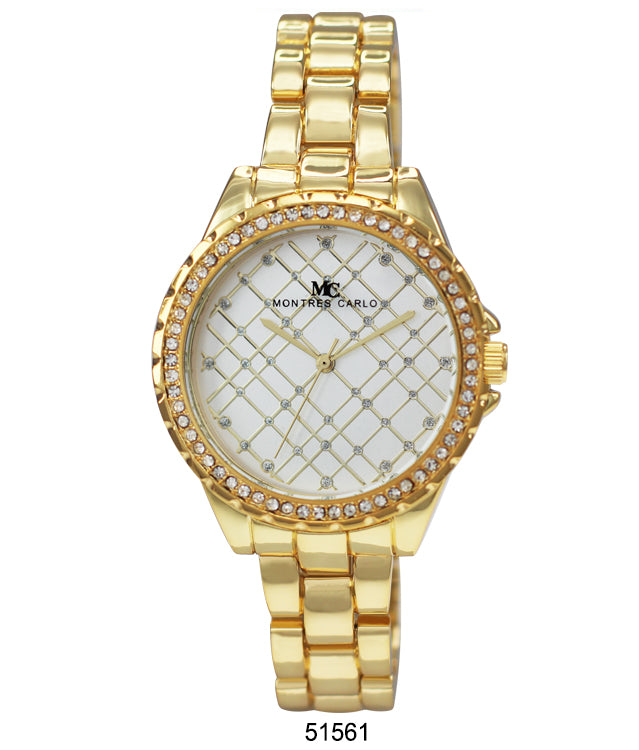 Elegant 5156 Metal Band Watch with sparkling stone bezel and lightweight design, perfect for stylish women.