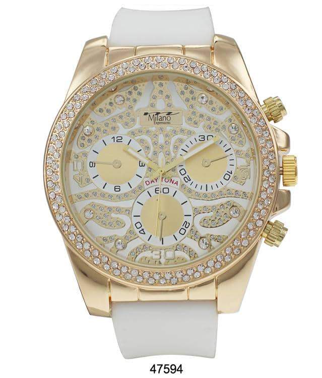 53MM Milano Expressions Iced Out Silicon Band watch featuring an iced out design and a comfortable silicon band.