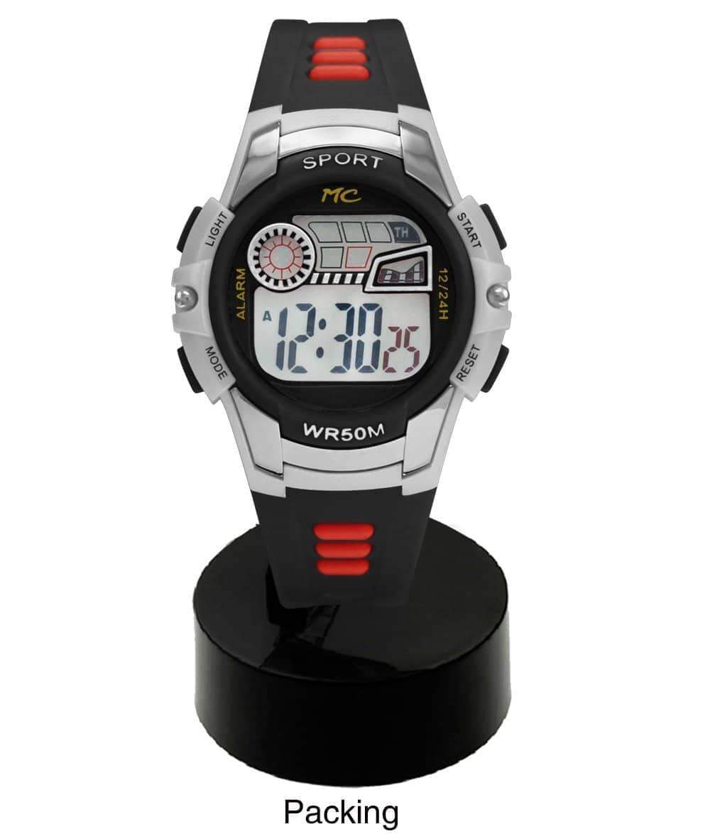 Montres Carlo 8553 Digital Watch with rubber band and plastic case, featuring a digital display and LED light.