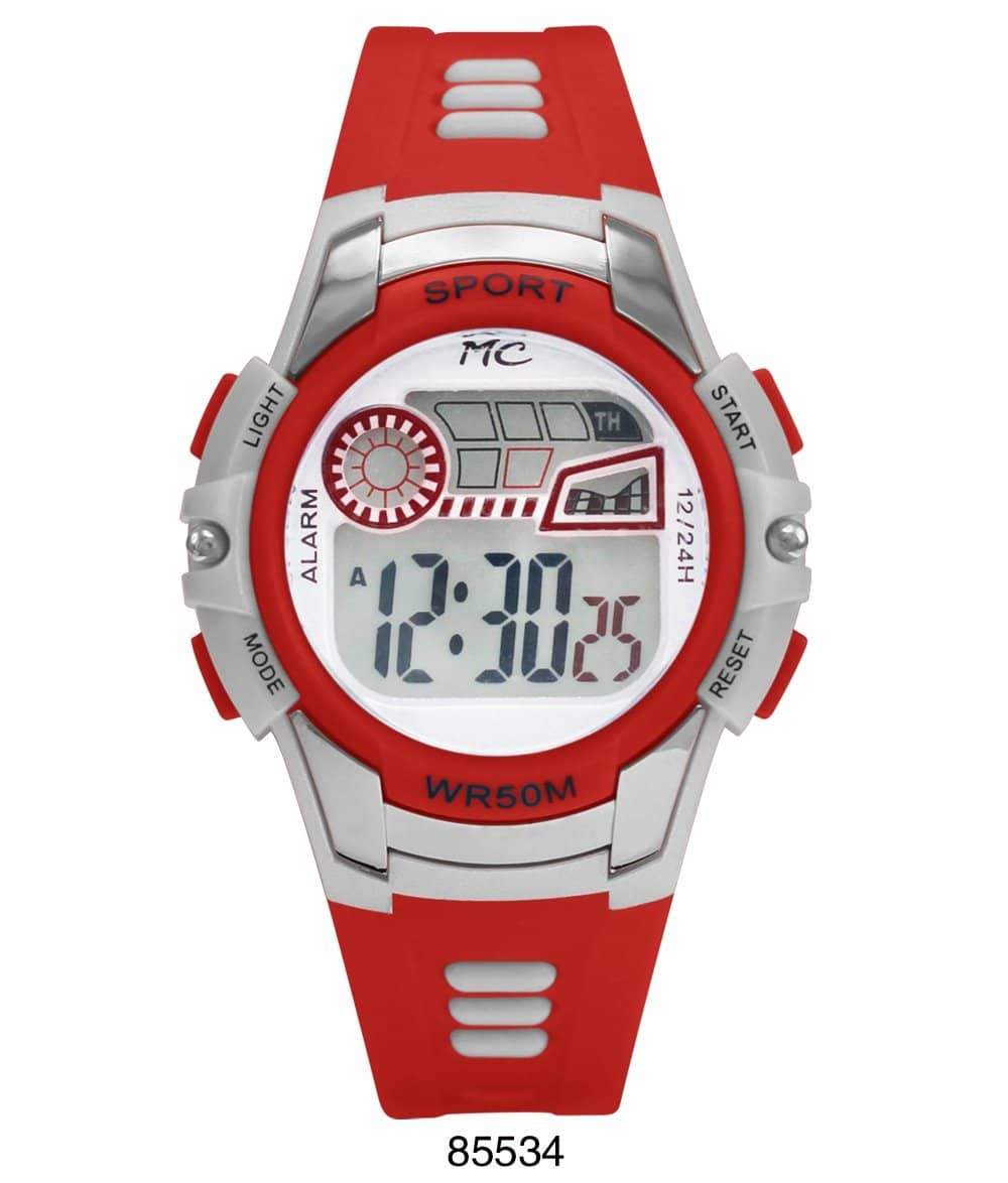 Montres Carlo 8553 Digital Watch with rubber band and plastic case, featuring a digital display and LED light.