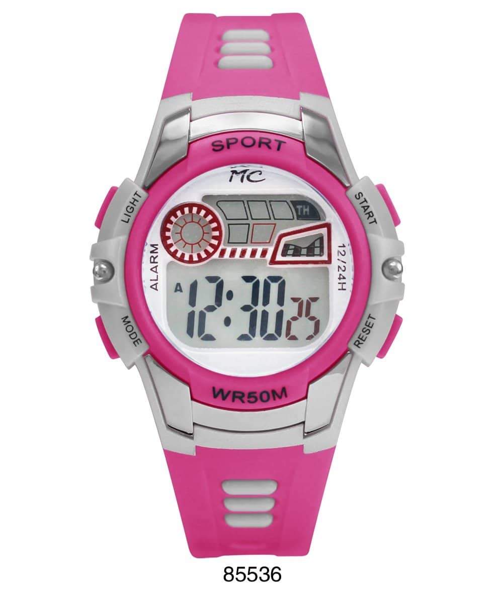 Montres Carlo 8553 Digital Watch with rubber band and plastic case, featuring a digital display and LED light.