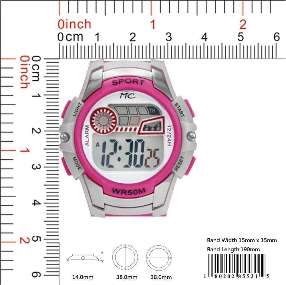 Montres Carlo 8553 Digital Watch with rubber band and plastic case, featuring a digital display and LED light.