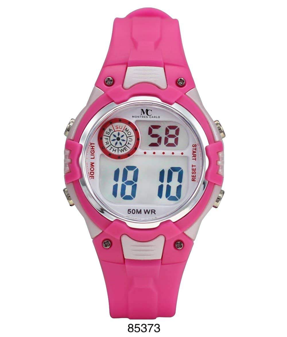 Montres Carlo 8537 Digital Watch with rubber band and plastic case, featuring a multi-functional digital display.