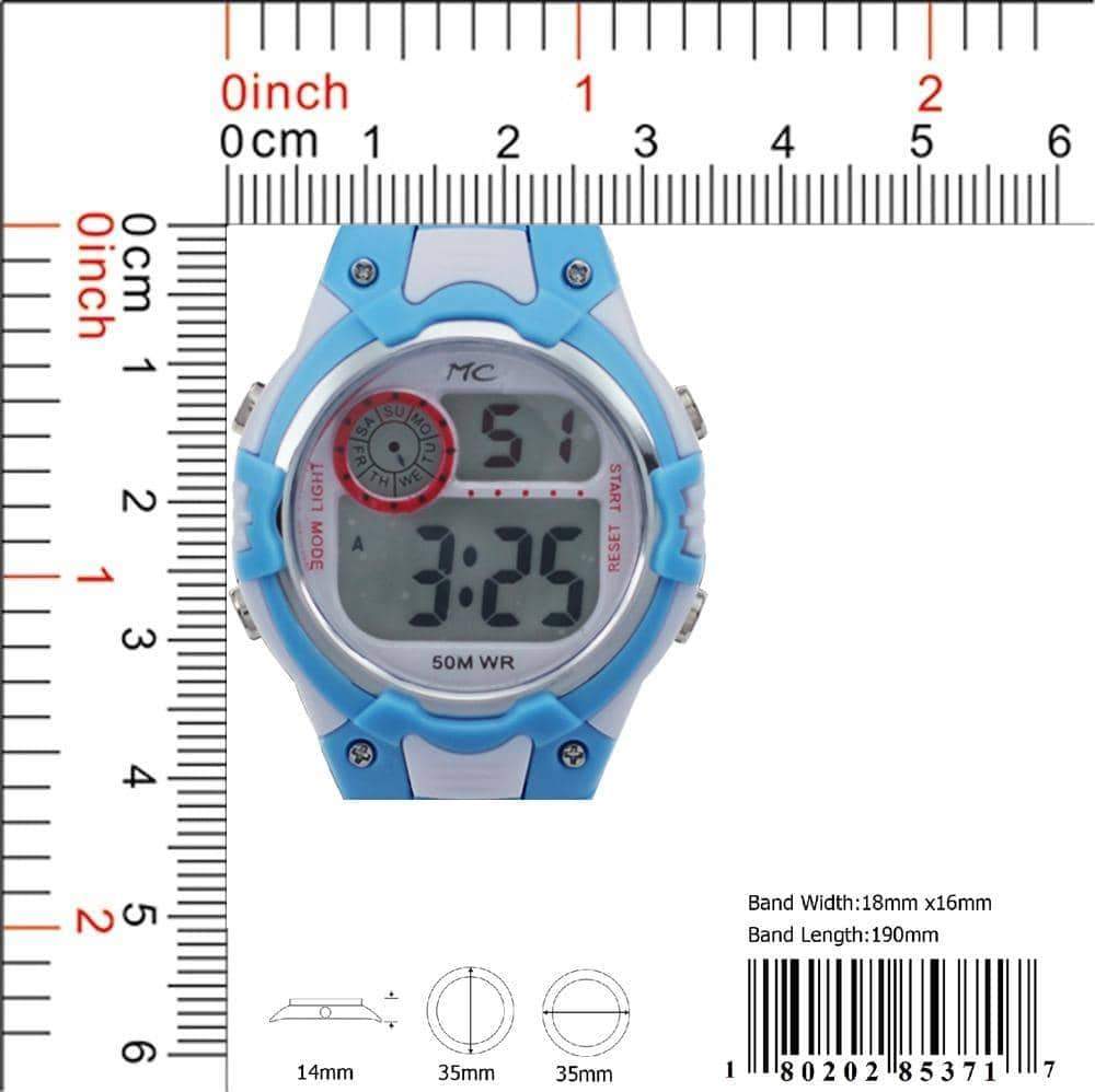 Montres Carlo 8537 Digital Watch with rubber band and plastic case, featuring a multi-functional digital display.