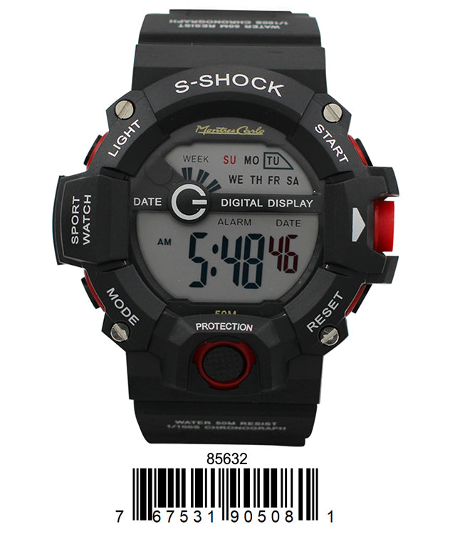 Montres Carlo 8563 Digital Watch with rubber band and plastic case, featuring a digital display and various functionalities.