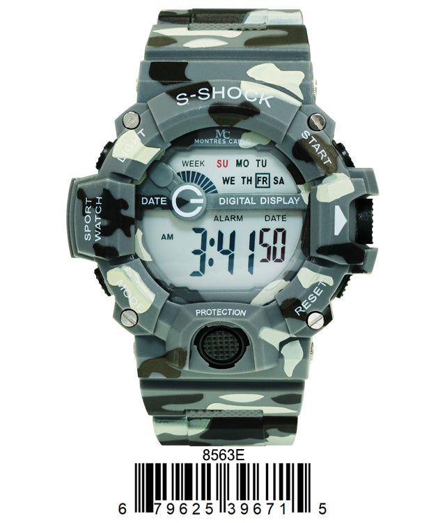 Montres Carlo 8563 Digital Watch with rubber band and plastic case, featuring a digital display and various functionalities.