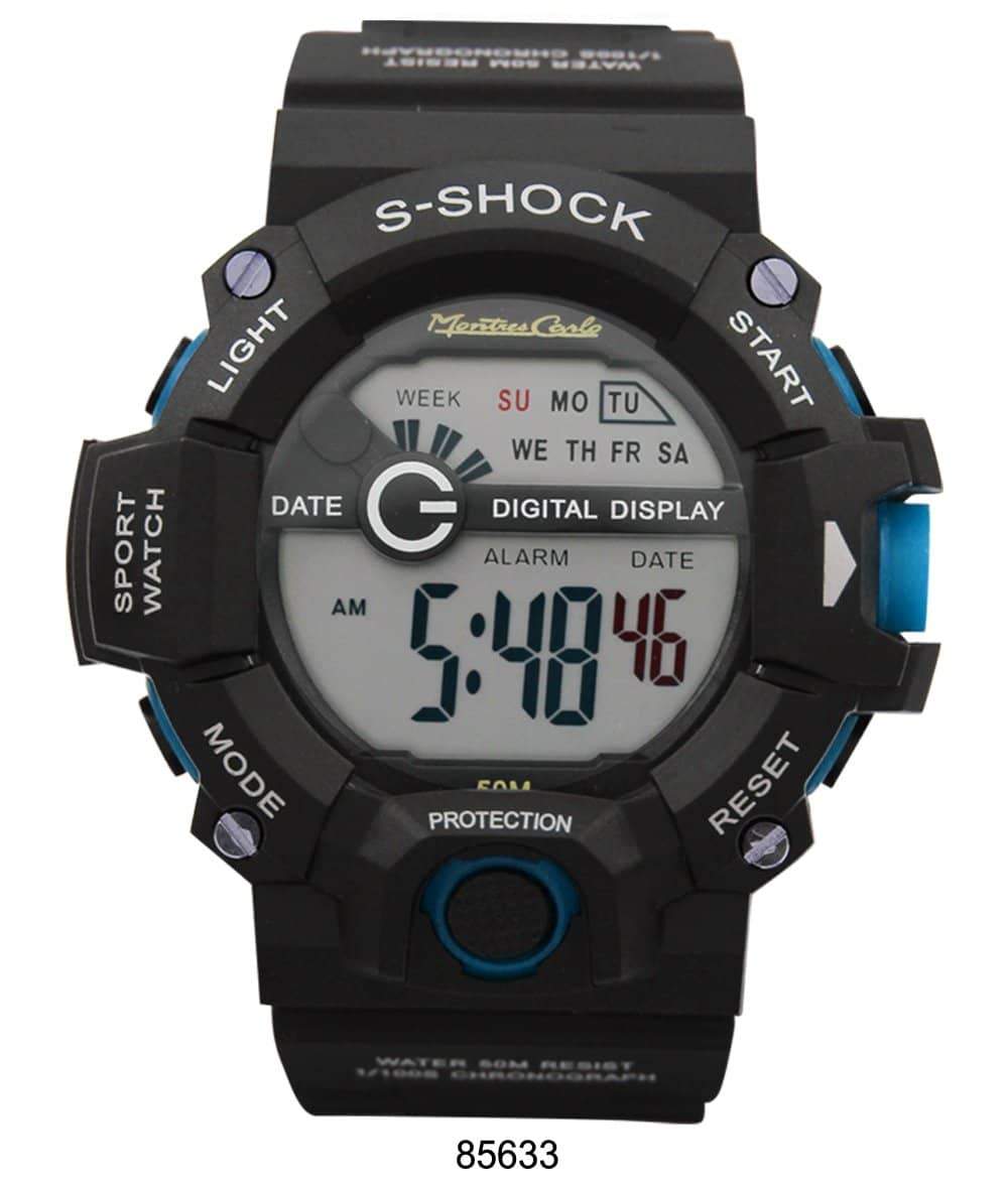 Montres Carlo 8563 Digital Watch with rubber band and plastic case, featuring a digital display and various functionalities.