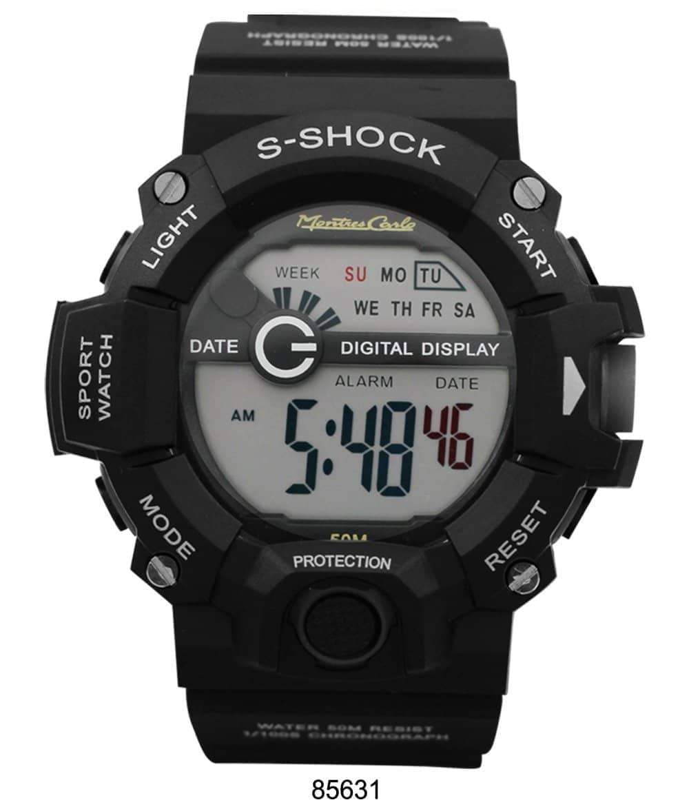 Montres Carlo 8563 Digital Watch with rubber band and plastic case, featuring a digital display and various functionalities.