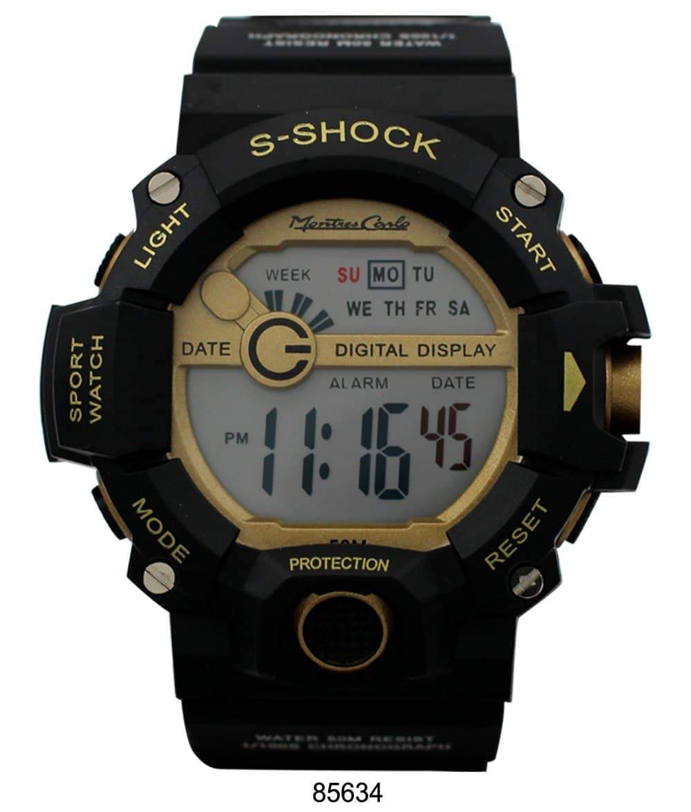 Montres Carlo 8563 Digital Watch with rubber band and plastic case, featuring a digital display and various functionalities.