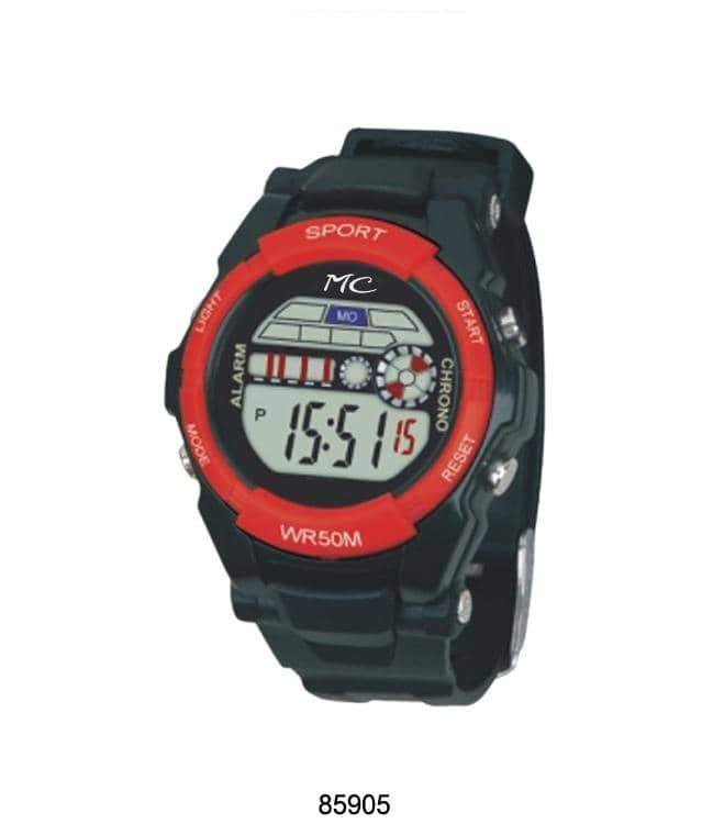 8590 Digital Watch by Montres Carlo featuring a multi-functional digital display, alarm, stopwatch, and LED light.