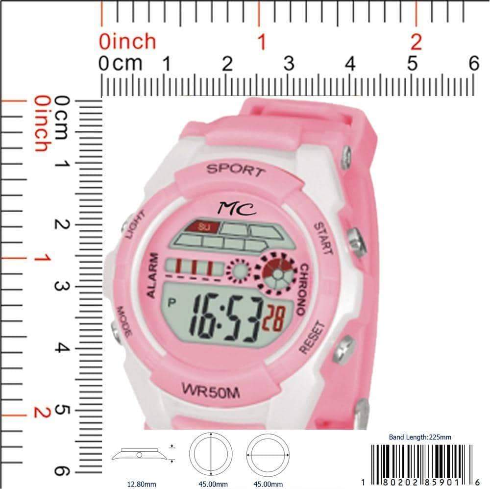 8590 Digital Watch by Montres Carlo featuring a multi-functional digital display, alarm, stopwatch, and LED light.