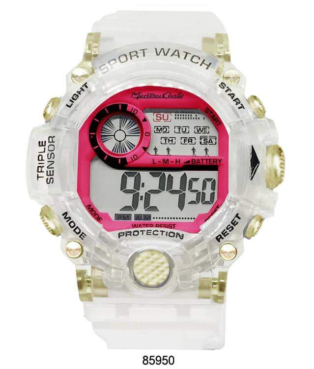 8594 Transparent Digital Watch with a sleek design, featuring a digital display and transparent case and band.