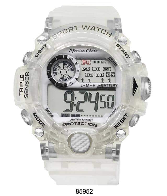 8594 Transparent Digital Watch with a sleek design, featuring a digital display and transparent case and band.