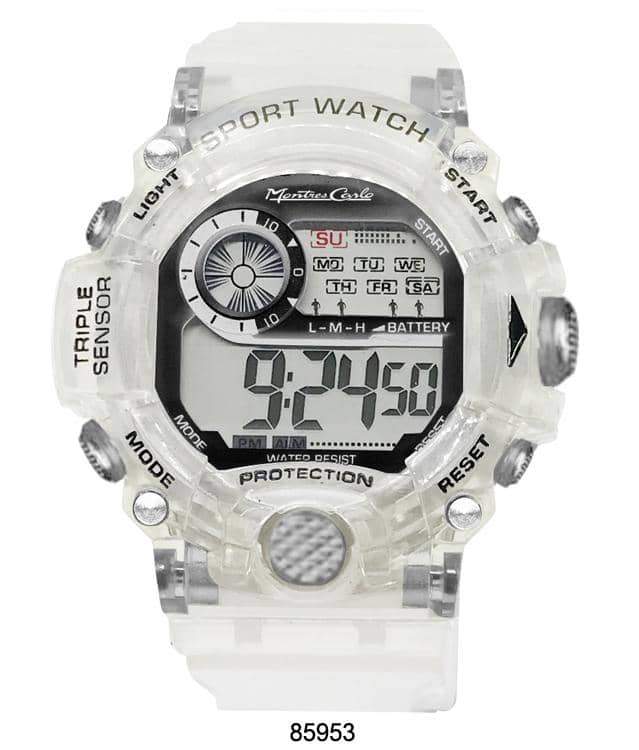 8594 Transparent Digital Watch with a sleek design, featuring a digital display and transparent case and band.