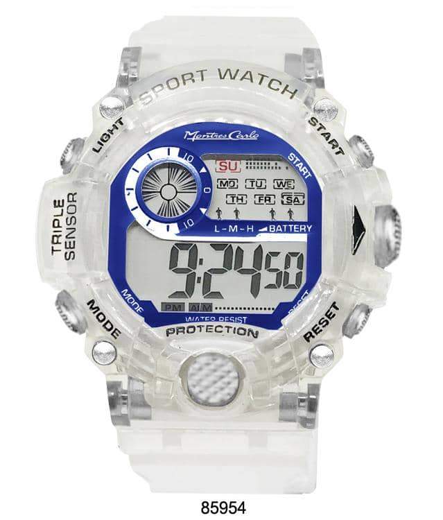 8594 Transparent Digital Watch with a sleek design, featuring a digital display and transparent case and band.