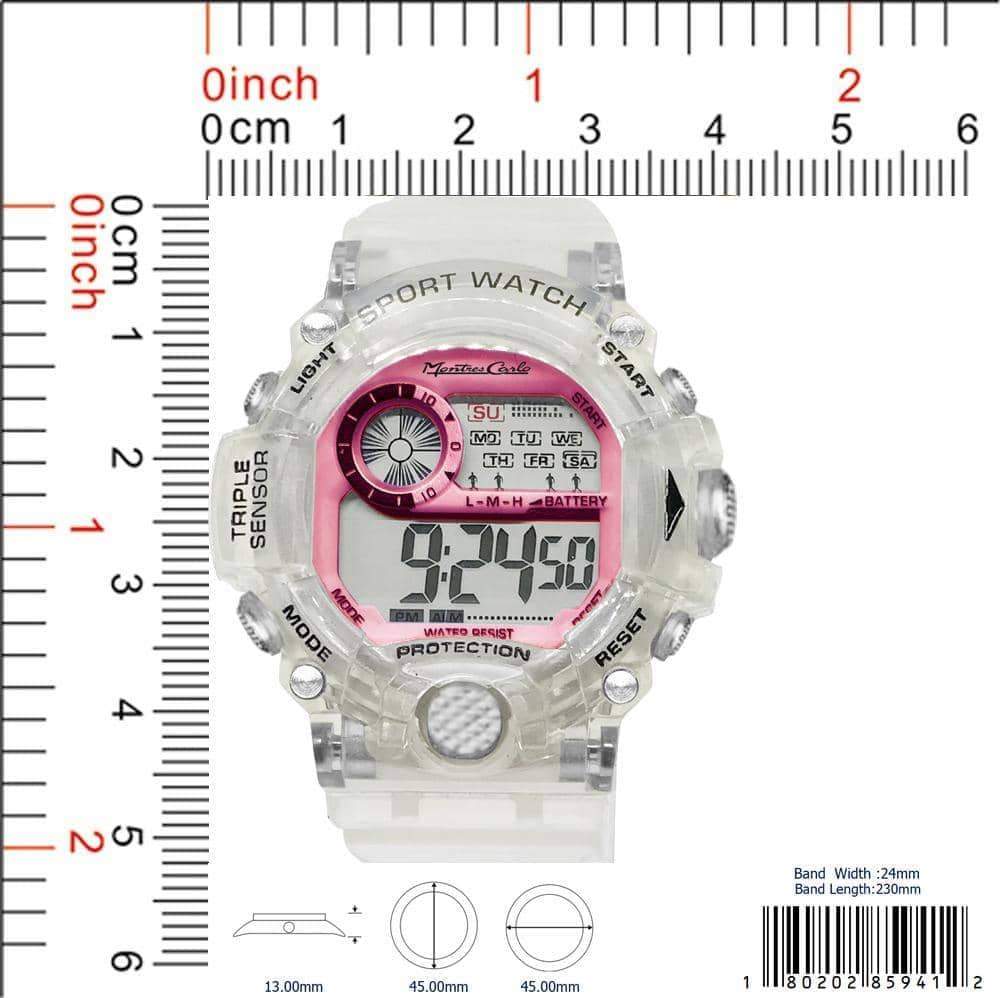 8594 Transparent Digital Watch with a sleek design, featuring a digital display and transparent case and band.