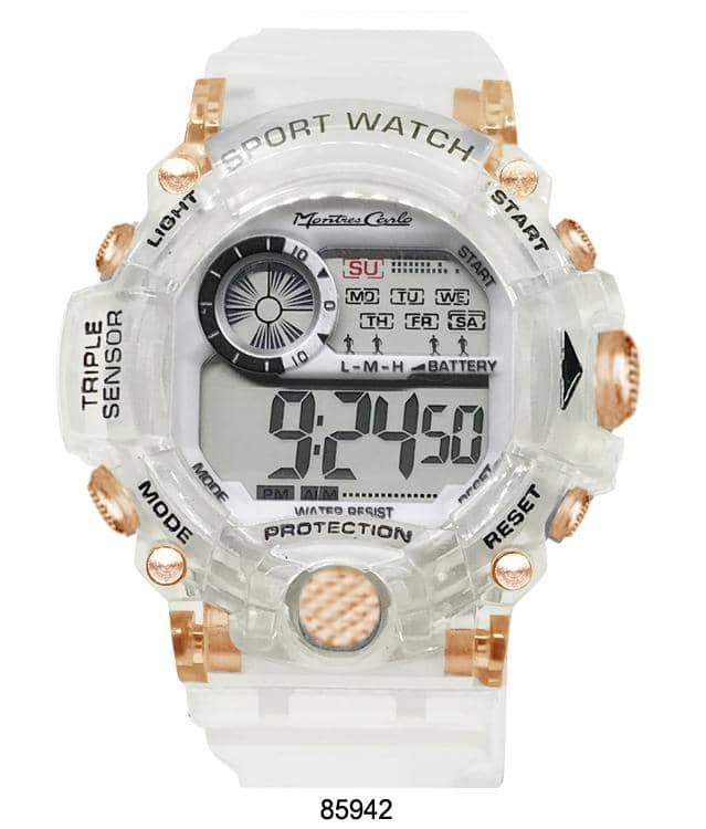 8594 Transparent Digital Watch with a sleek design, featuring a digital display and transparent case and band.