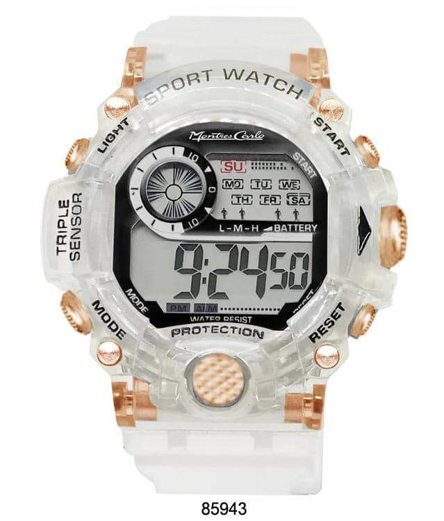 8594 Transparent Digital Watch with a sleek design, featuring a digital display and transparent case and band.