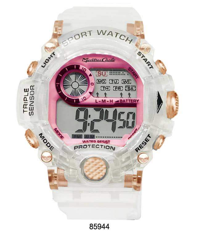 8594 Transparent Digital Watch with a sleek design, featuring a digital display and transparent case and band.