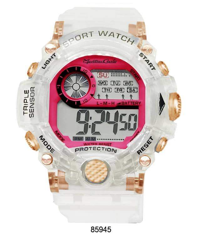 8594 Transparent Digital Watch with a sleek design, featuring a digital display and transparent case and band.