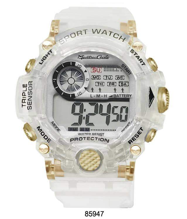 8594 Transparent Digital Watch with a sleek design, featuring a digital display and transparent case and band.