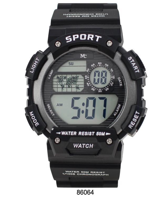 8606 Digital Watch with multi-functional display and rubber band, showcasing its sleek design and features.