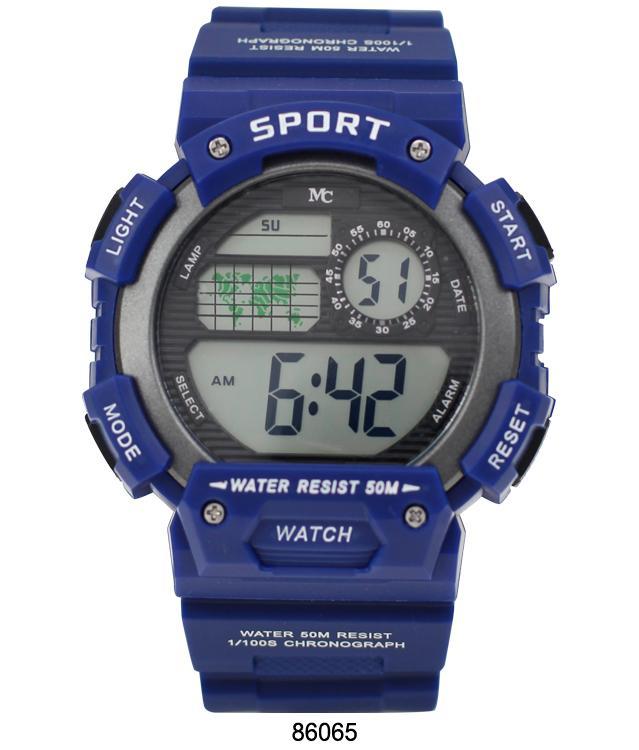 8606 Digital Watch with multi-functional display and rubber band, showcasing its sleek design and features.