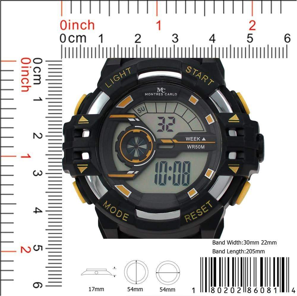 8608 Digital Watch with multi-functional features, showcasing a sleek digital display and rubber band.