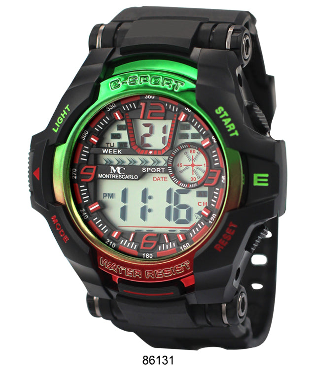 Montres Carlo 8613 Digital Watch with rubber band and plastic case, featuring a digital display and various functionalities.