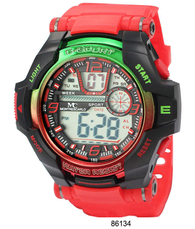 Montres Carlo 8613 Digital Watch with rubber band and plastic case, featuring a digital display and various functionalities.