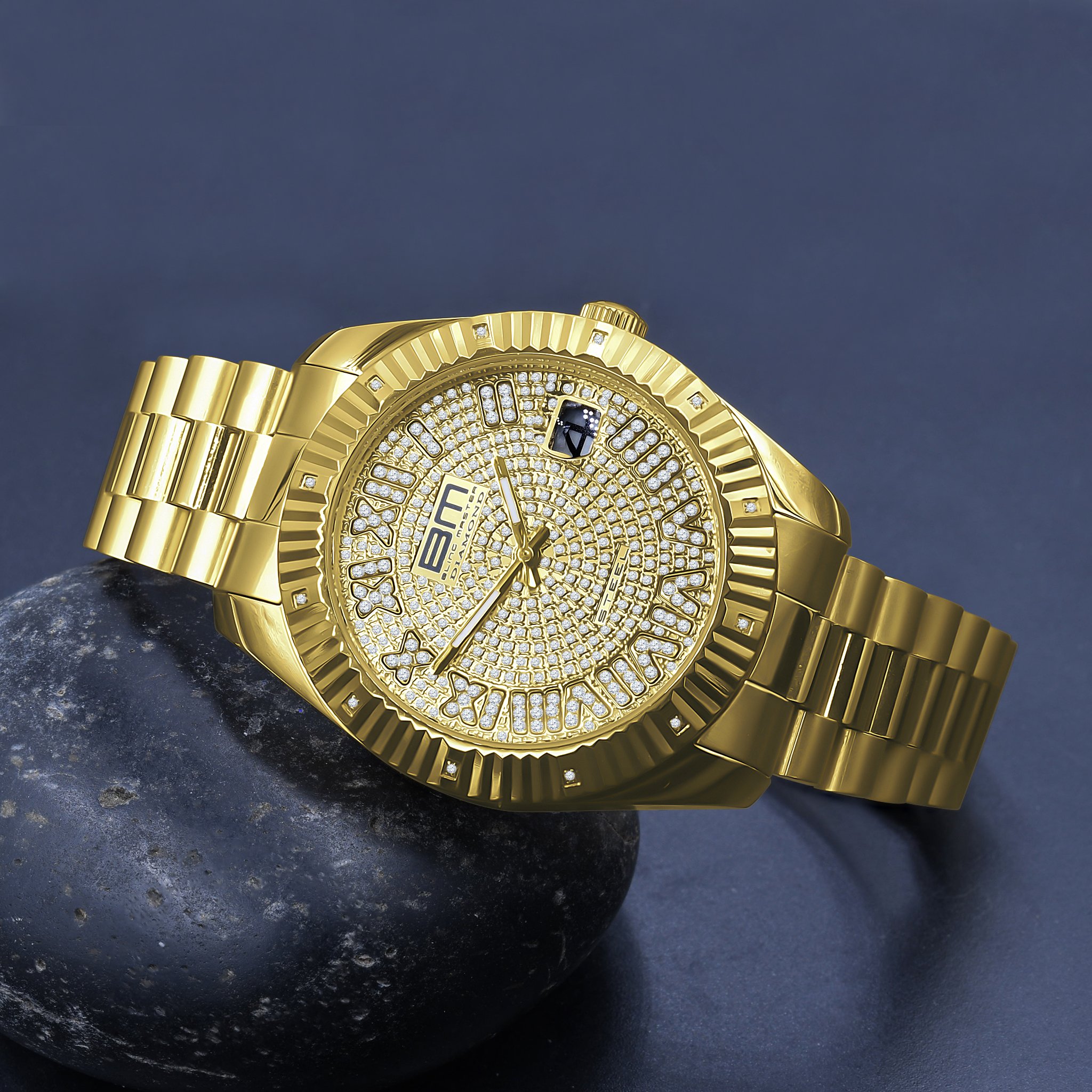 ADMIRALTY DIAMOND WATCH featuring gold color, 12 diamonds, and adjustable stainless steel links.