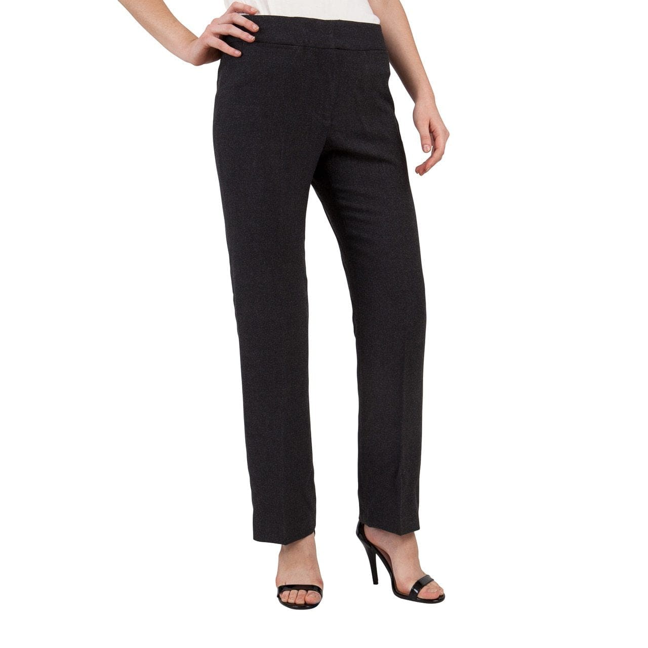 Adrienne Vittadini Women's Dress Pants in Black, showcasing a slim fit and full-length design, perfect for professional settings.