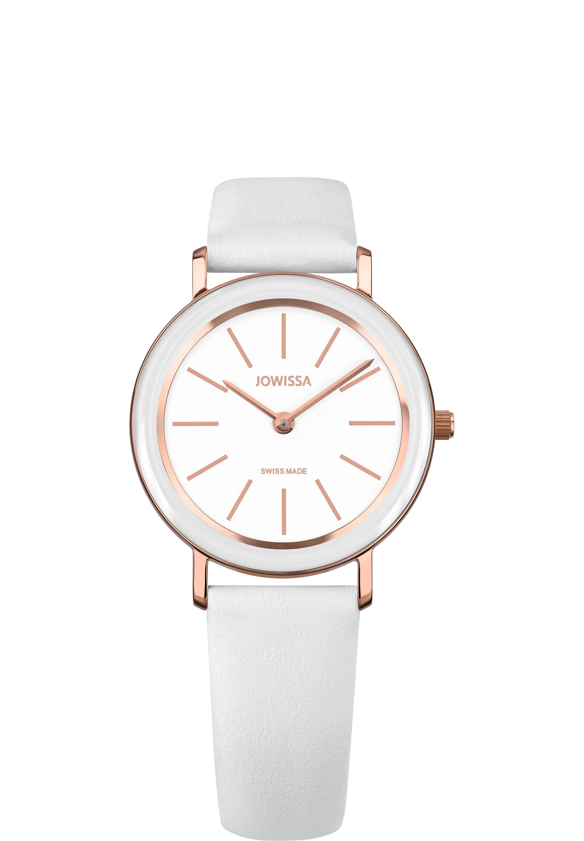 Alto Swiss Ladies Watch J4.384.M featuring a white dial, gold indices, and a genuine leather strap, showcasing elegance and precision.