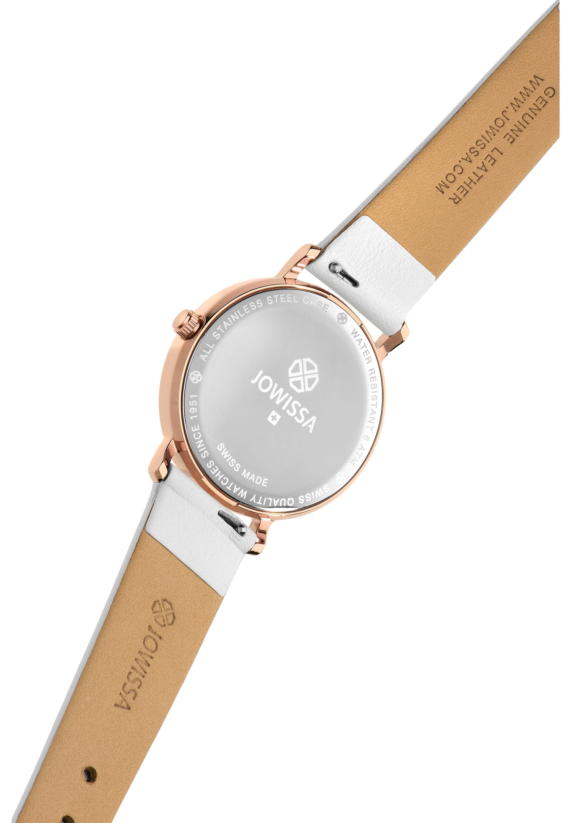 Alto Swiss Ladies Watch J4.384.M featuring a white dial, gold indices, and a genuine leather strap, showcasing elegance and precision.