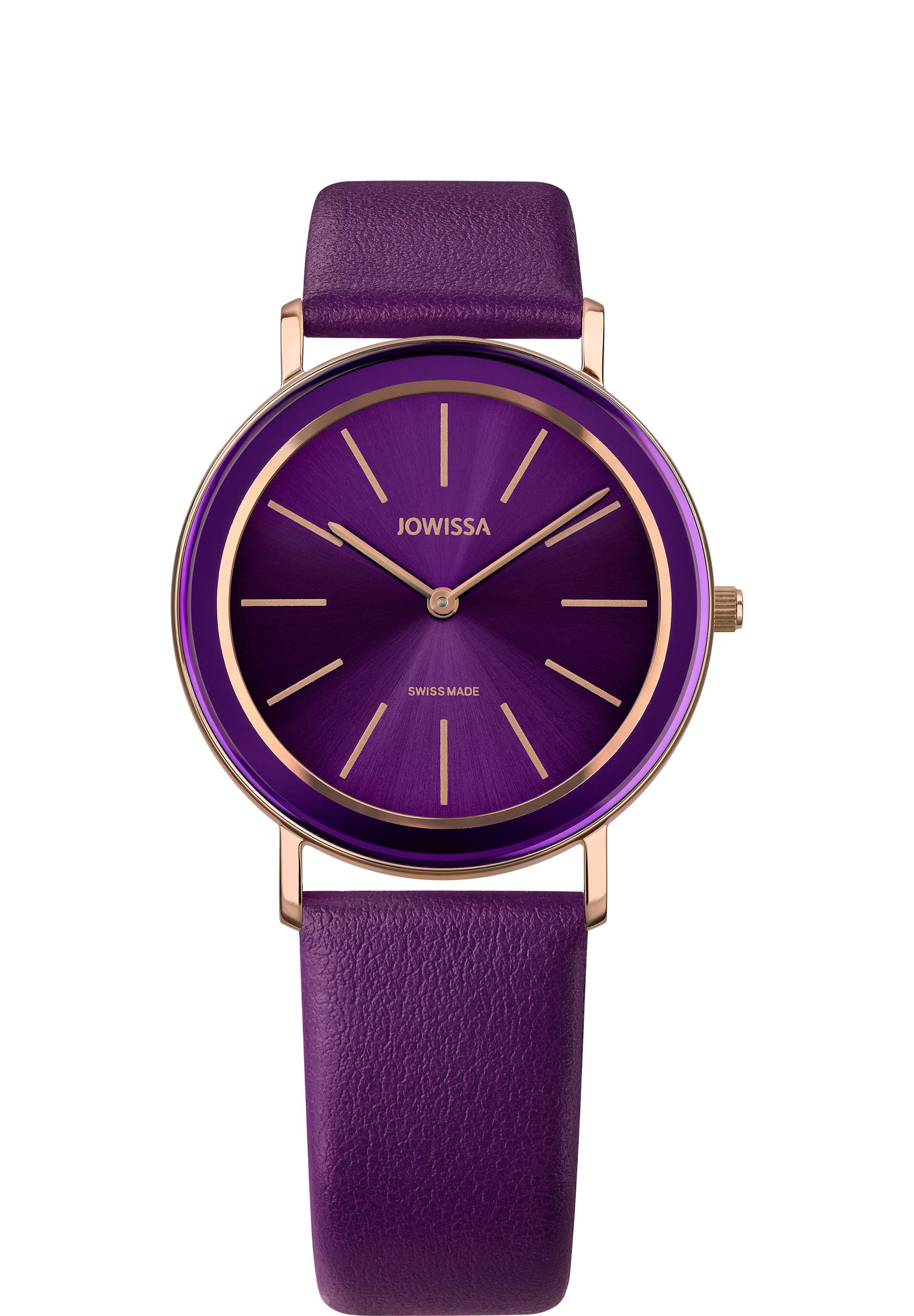 Alto Swiss Ladies Watch J4.385.L featuring a purple dial, gold accents, and a genuine leather strap, showcasing elegance and sophistication.