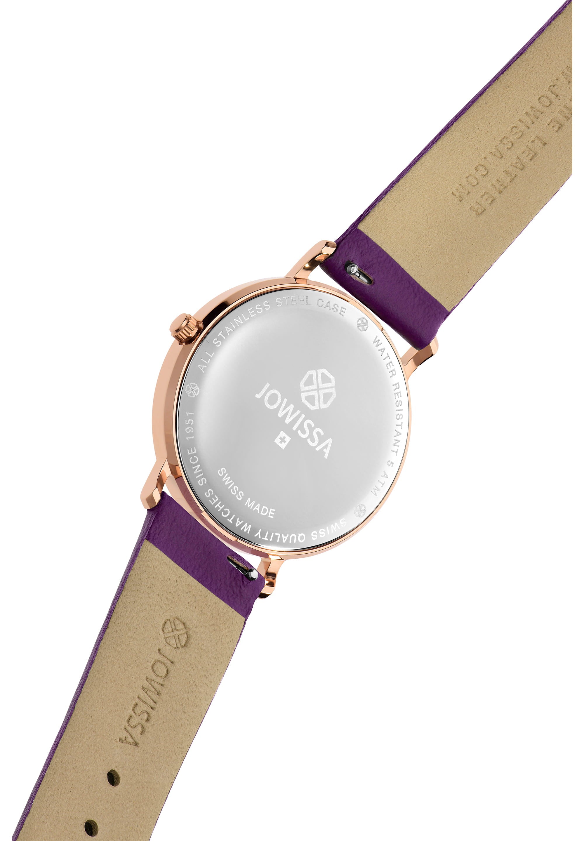 Alto Swiss Ladies Watch J4.385.L featuring a purple dial, gold accents, and a genuine leather strap, showcasing elegance and sophistication.