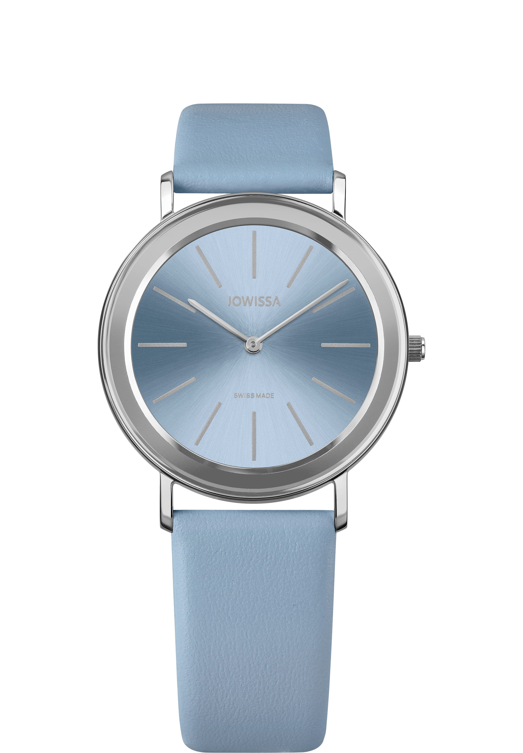 Alto Swiss Ladies Watch J4.389.L featuring a baby blue dial and genuine leather strap, showcasing its elegant design and Swiss craftsmanship.