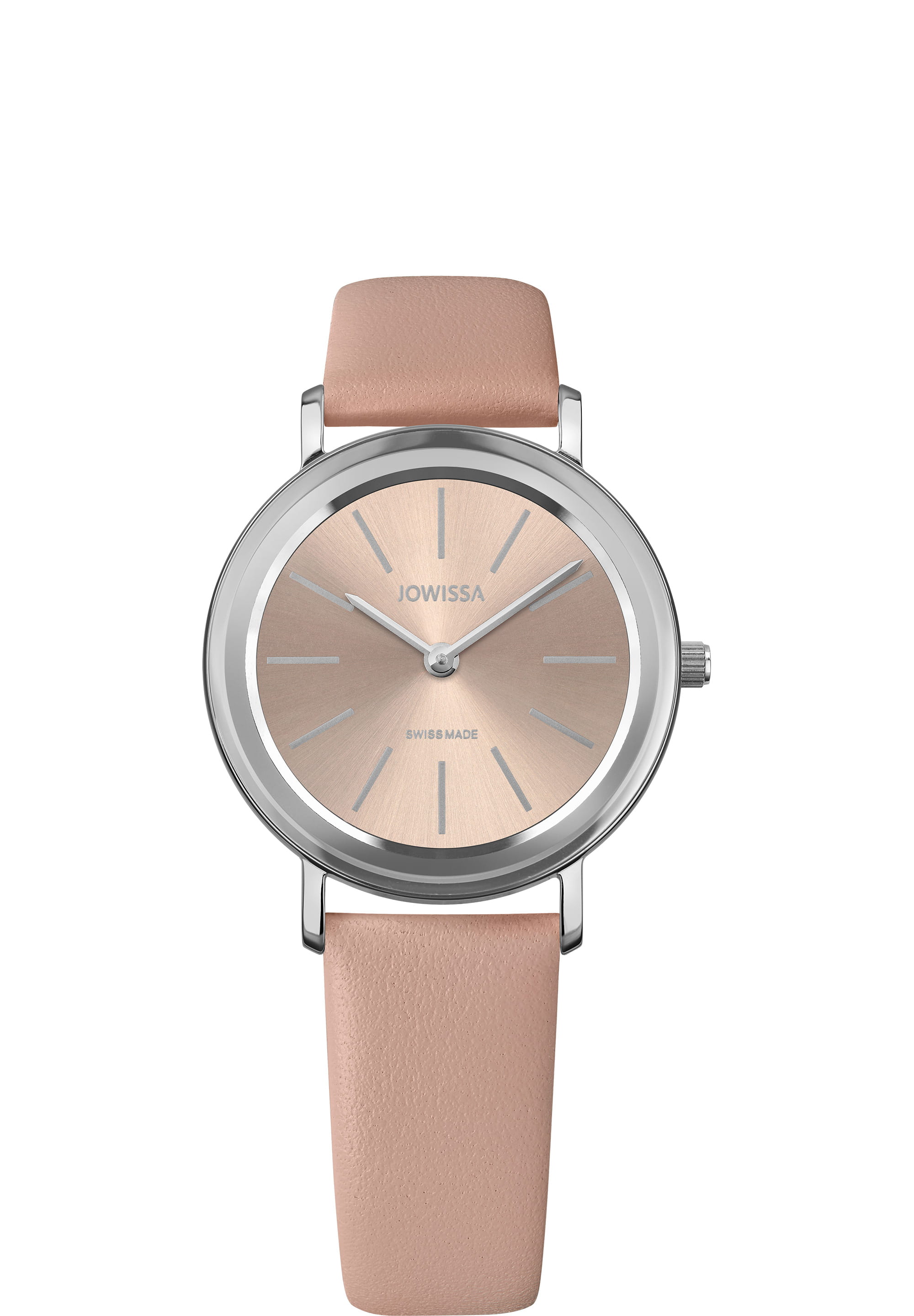 Alto Swiss Ladies Watch J4.388.M featuring a stainless steel case, sunray dial, and genuine leather strap, showcasing elegance and precision.