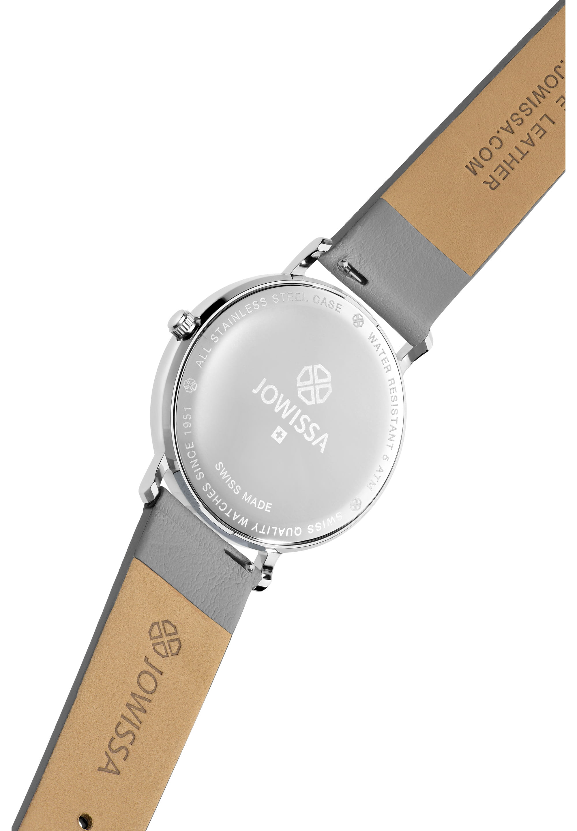 Alto Swiss Ladies Watch J4.391.L featuring a silver-grey dial, stainless steel case, and grey leather strap, showcasing minimalist elegance.