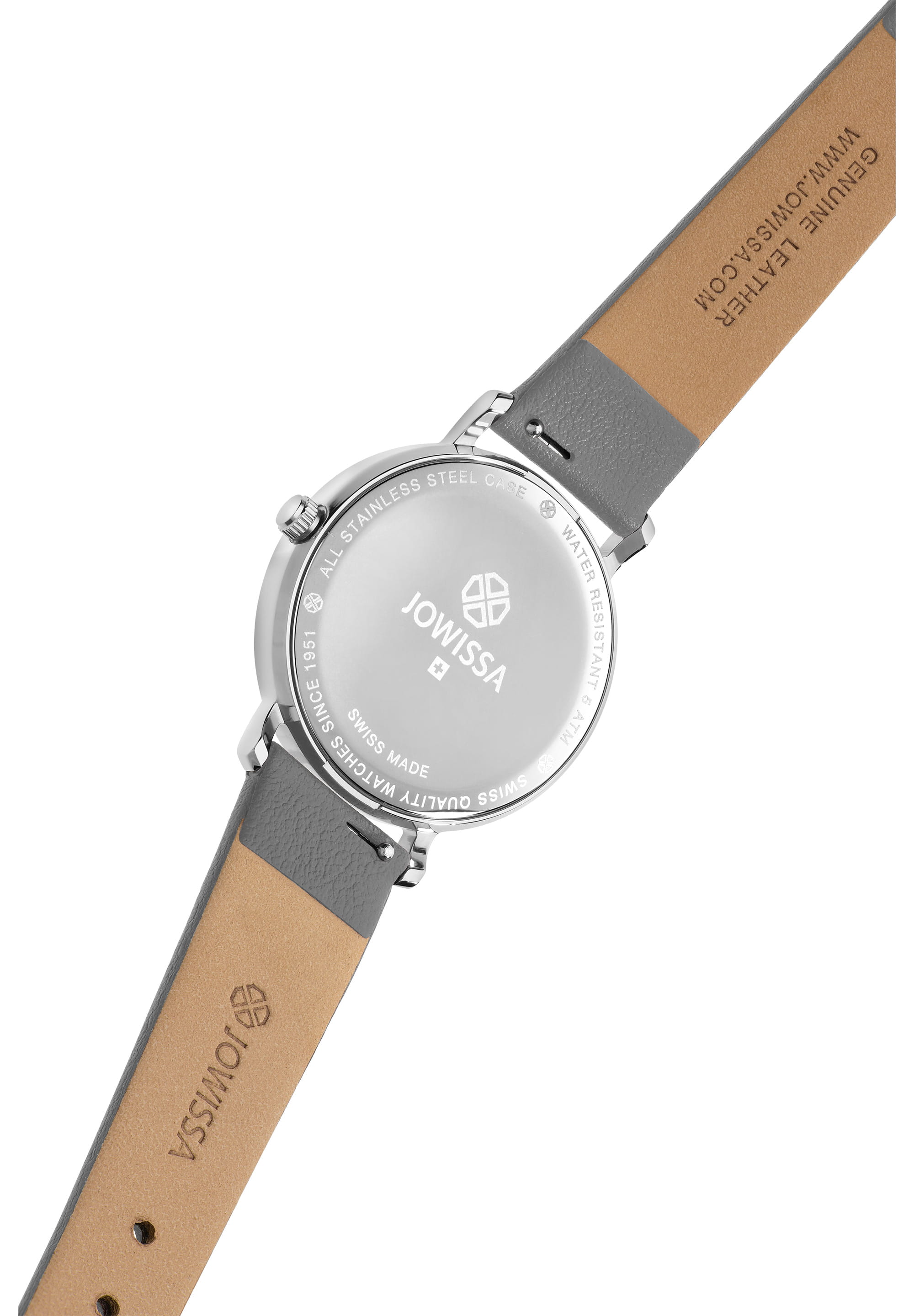 Alto Swiss Ladies Watch J4.391.M featuring a grey dial, stainless steel case, and grey leather strap, showcasing elegance and minimalism.