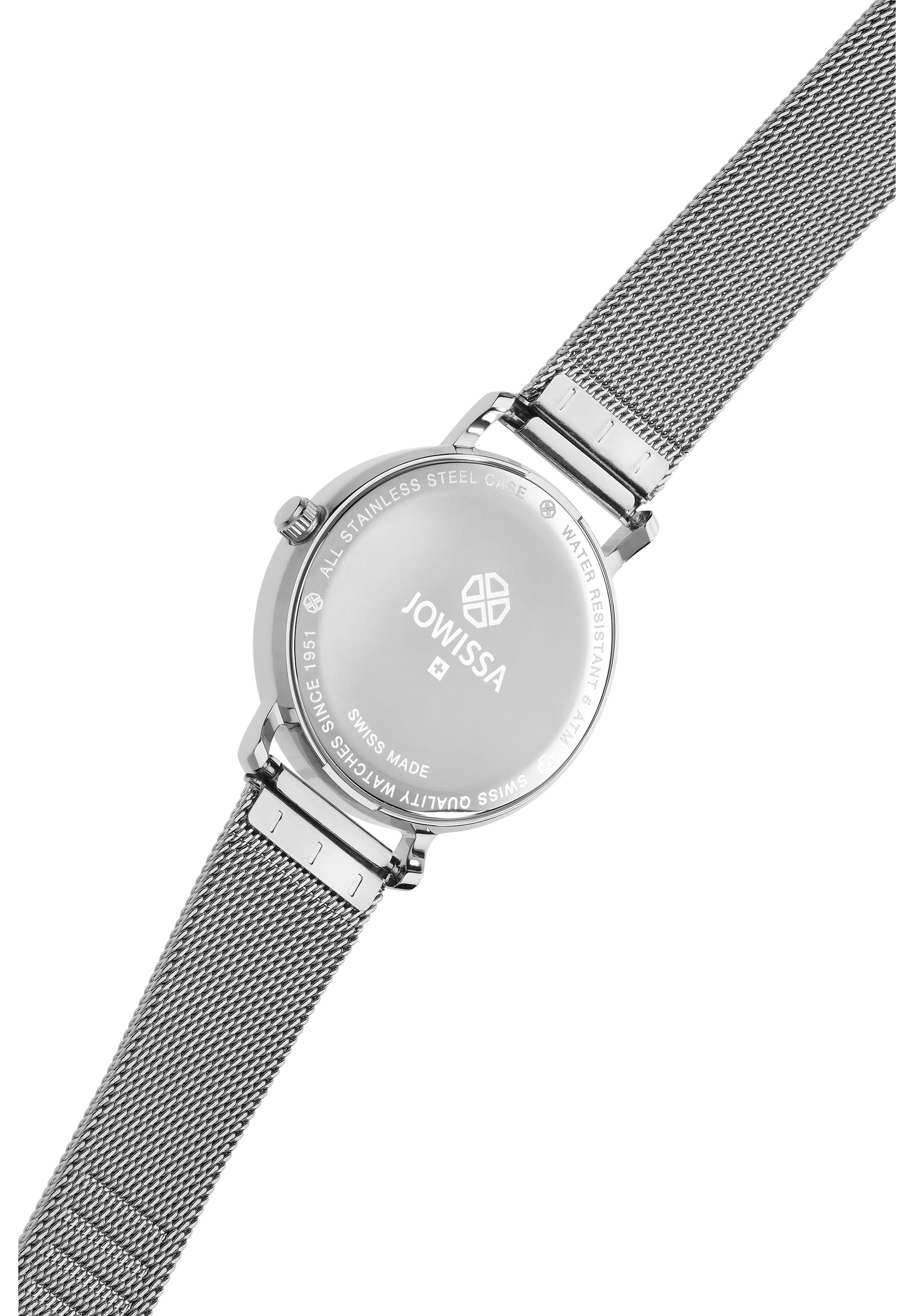 Alto Swiss Ladies Watch J4.393.M featuring a stainless steel case, sunray dial, and adjustable mesh band.