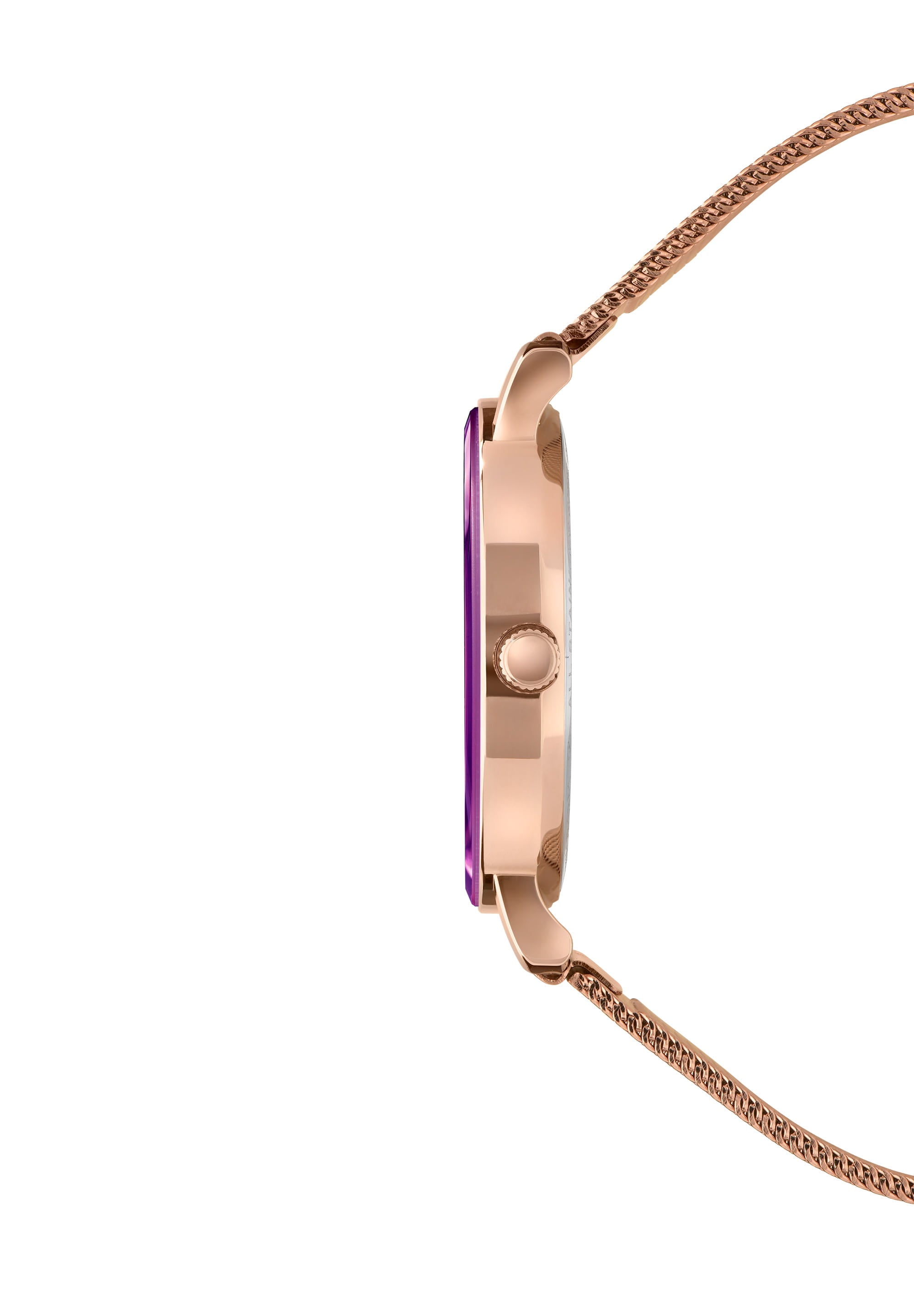 Alto Swiss Ladies Watch J4.397.M featuring a purple dial and rose-gold mesh bracelet, showcasing its elegant design and Swiss craftsmanship.