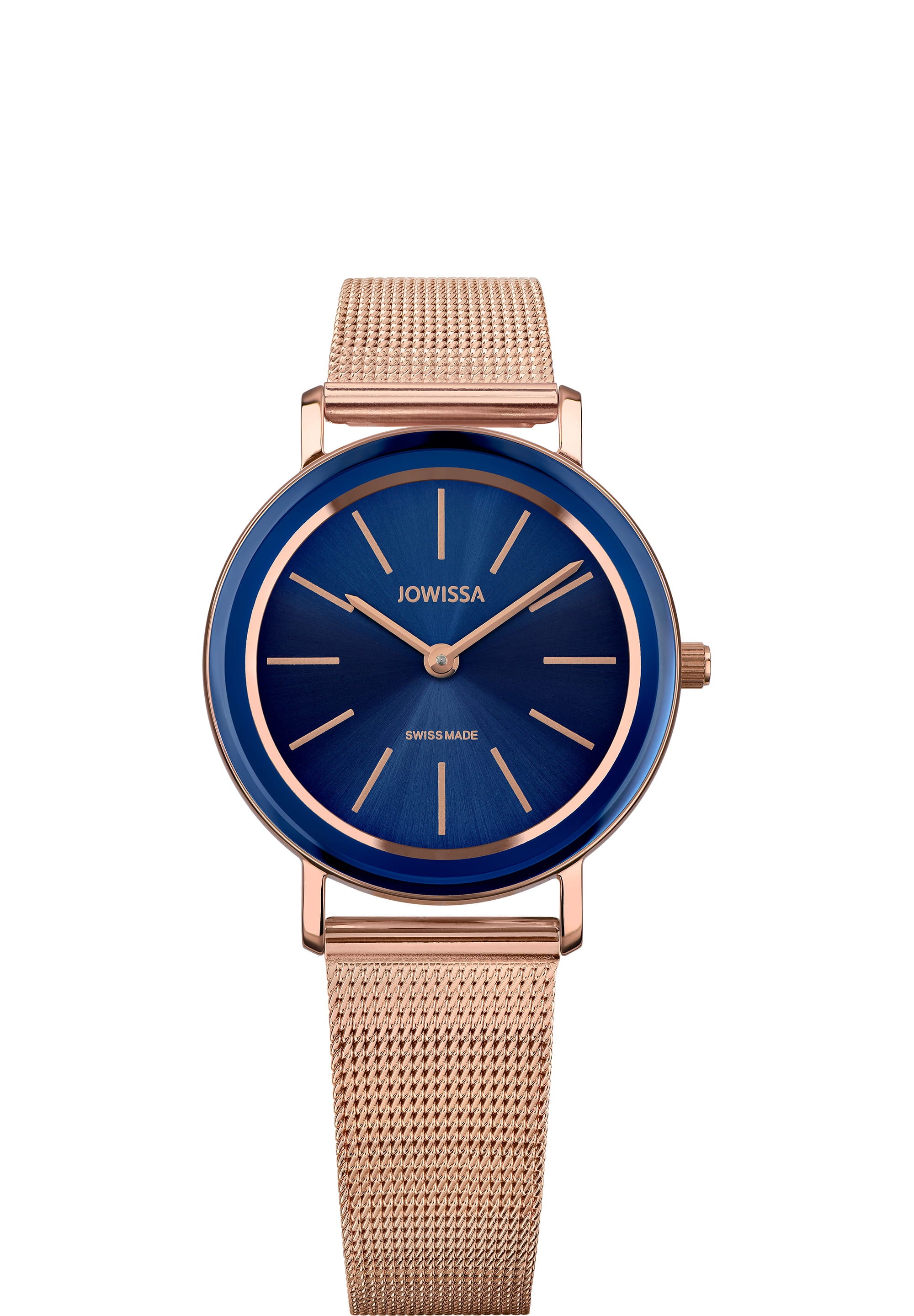 Alto Swiss Ladies Watch J4.398.M featuring a navy blue dial and rose-gold mesh bracelet, showcasing elegance and sophistication.