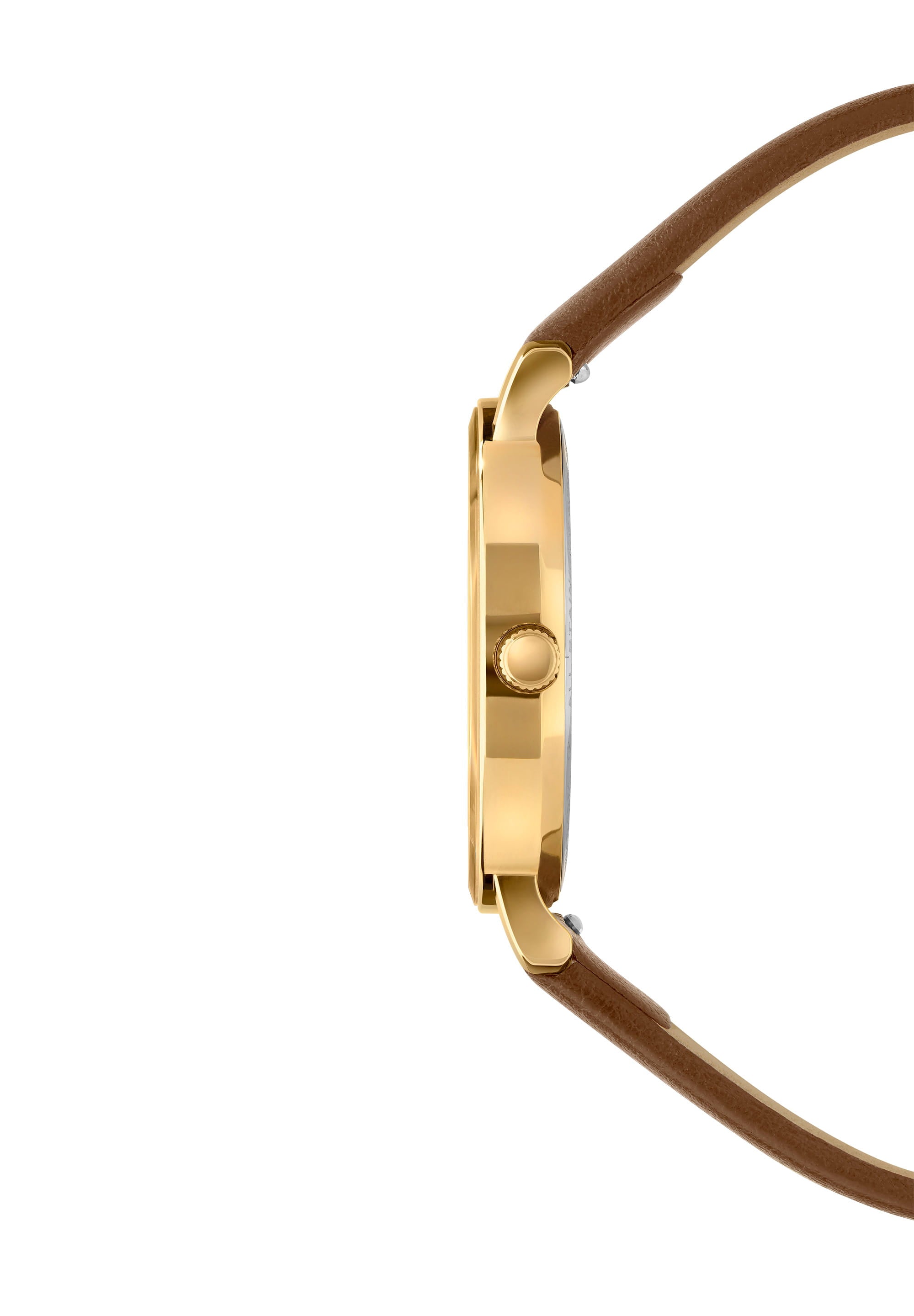 AnWy Swiss Ladies Watch J6.230.M featuring a white dial, gold-tone case, and brown leather strap, showcasing elegance and modern design.