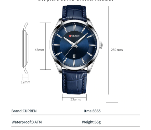 Arcadian Classic Leather Watch I 541198 featuring a navy blue leather band and oversized silver bezel, showcasing its elegant design and recessed crystal face.