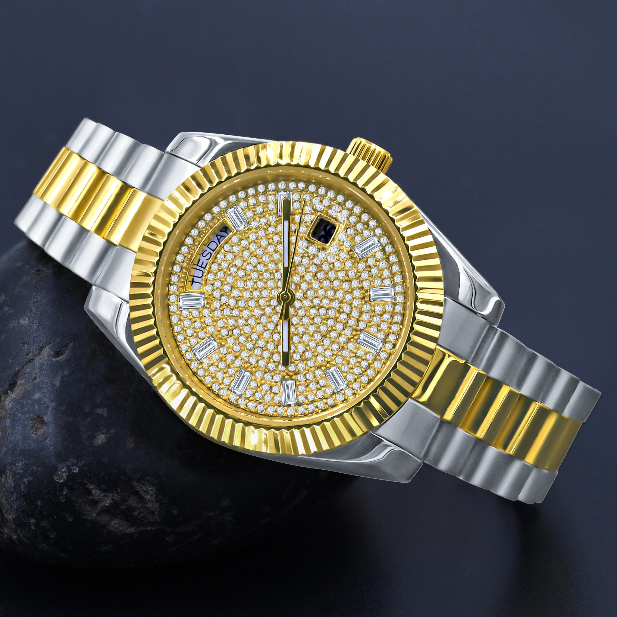 ARISTOCRATIC HIP HOP METAL WATCH featuring a bling metal design with CZ stones, solid alloy construction, and adjustable links.