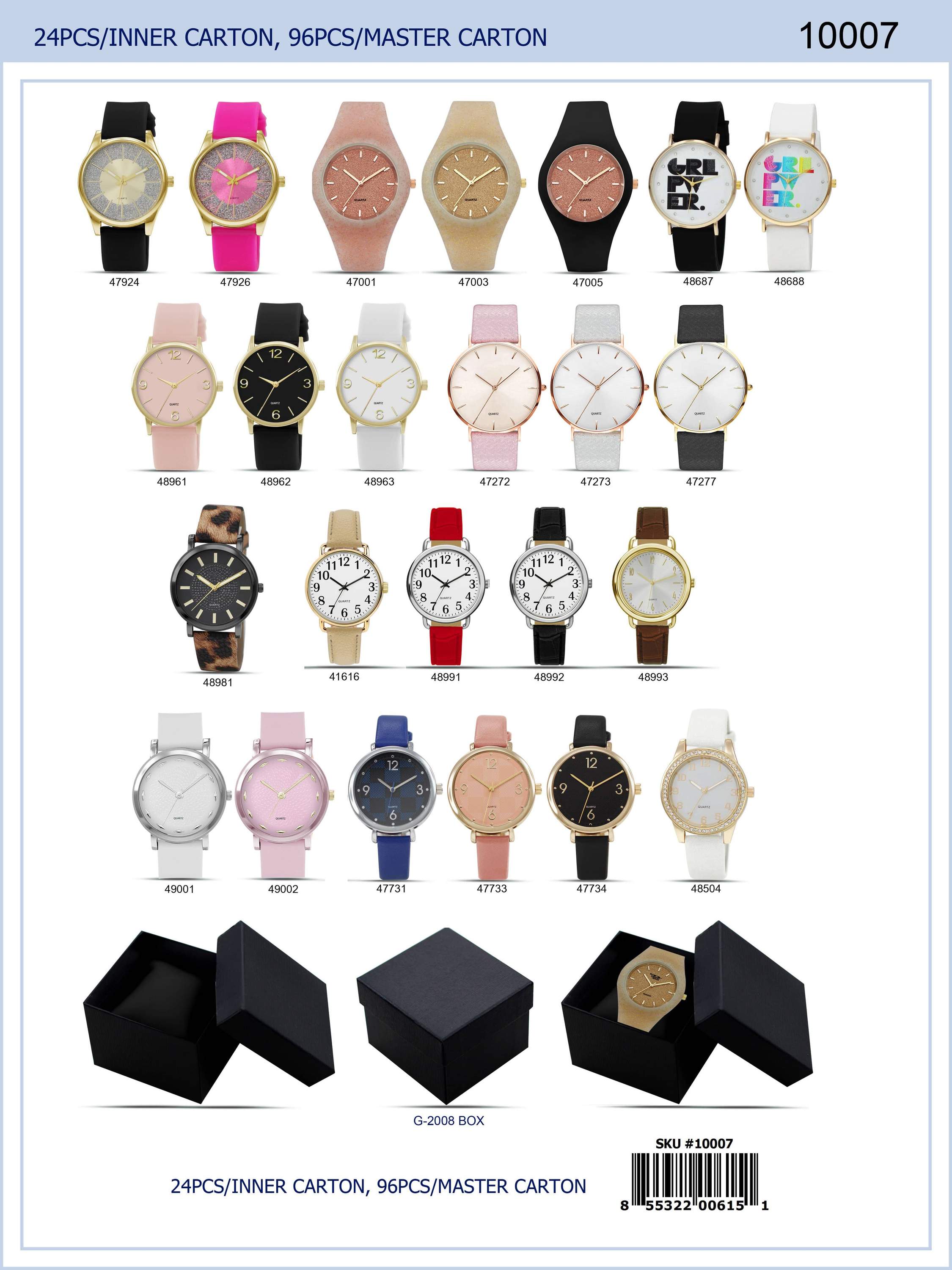 A collection of 24 assorted women's watches displayed in an elegant gift box, showcasing various styles and colors.