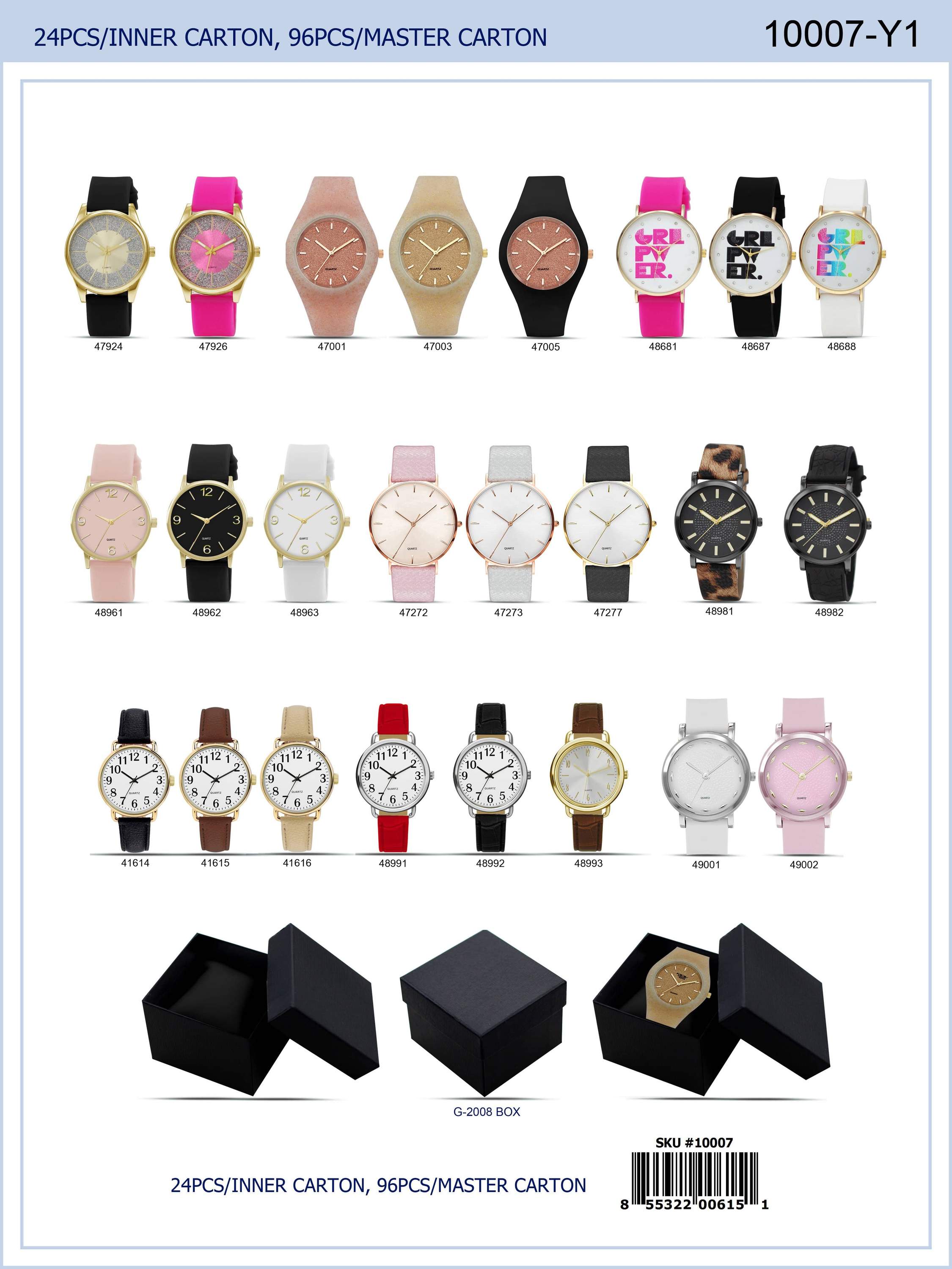 A collection of 24 assorted women's watches displayed in an elegant gift box, showcasing various styles and colors.