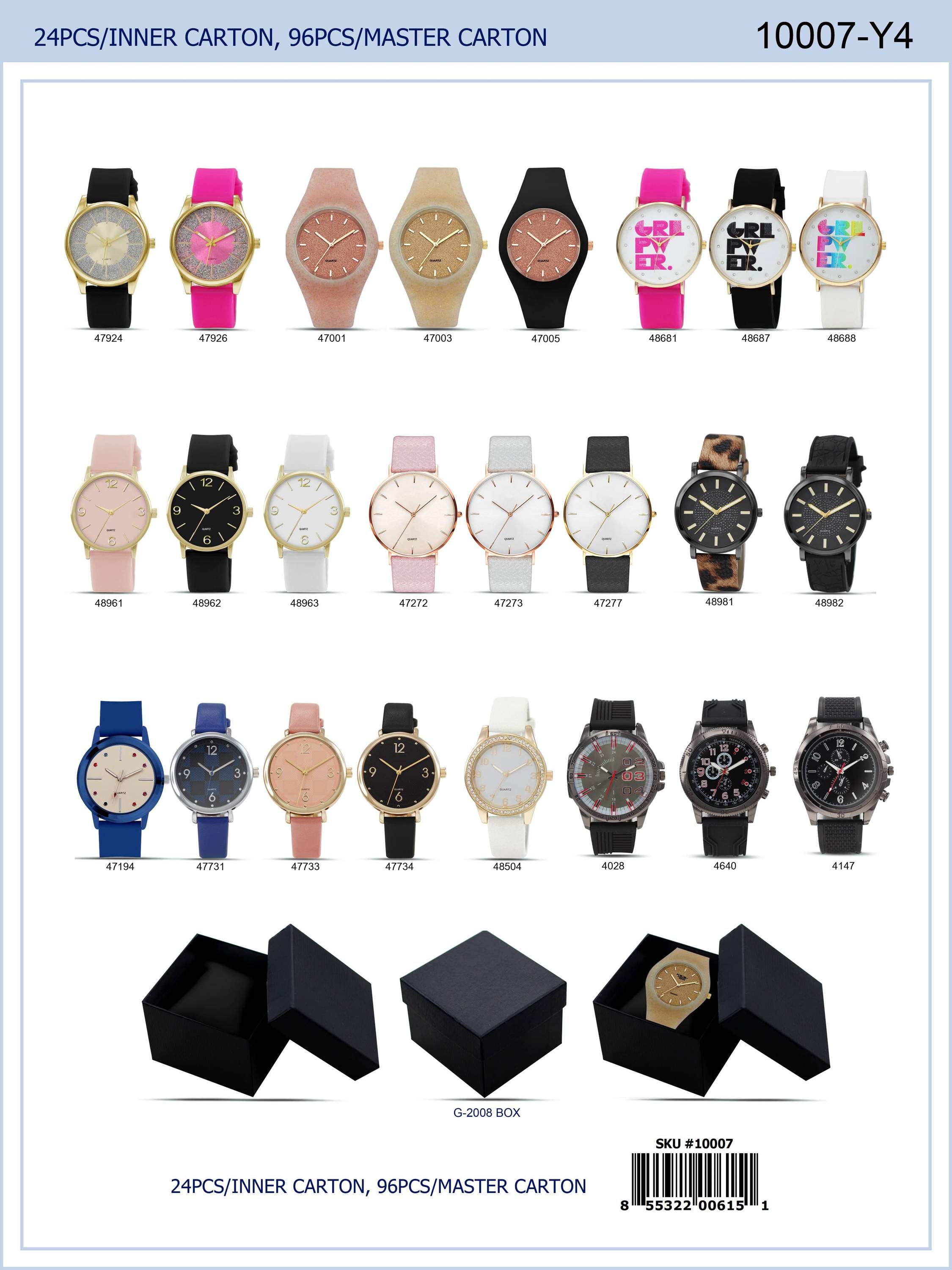 A collection of 24 assorted women's watches displayed in an elegant gift box, showcasing various styles and colors.