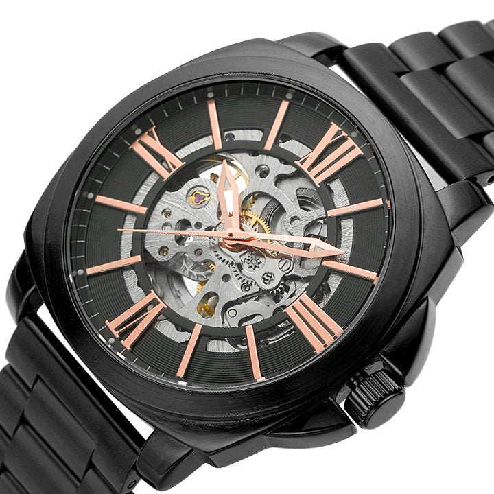 Automatic Mechanical Movement Luminous Waterproof Watch with stainless steel case and Roman nail design, featuring a luminous night light.